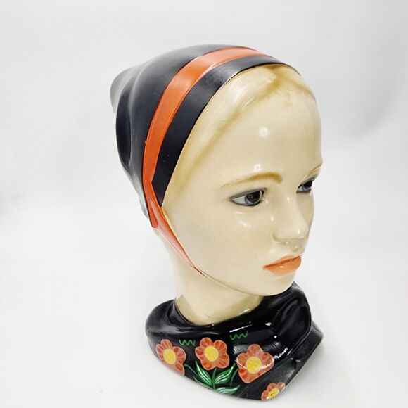 Vintage Marwal Dutch Scandinavian MCM Chalkware Plaster Girl Head Bust 8.5" Tall - Picture 1 of 10